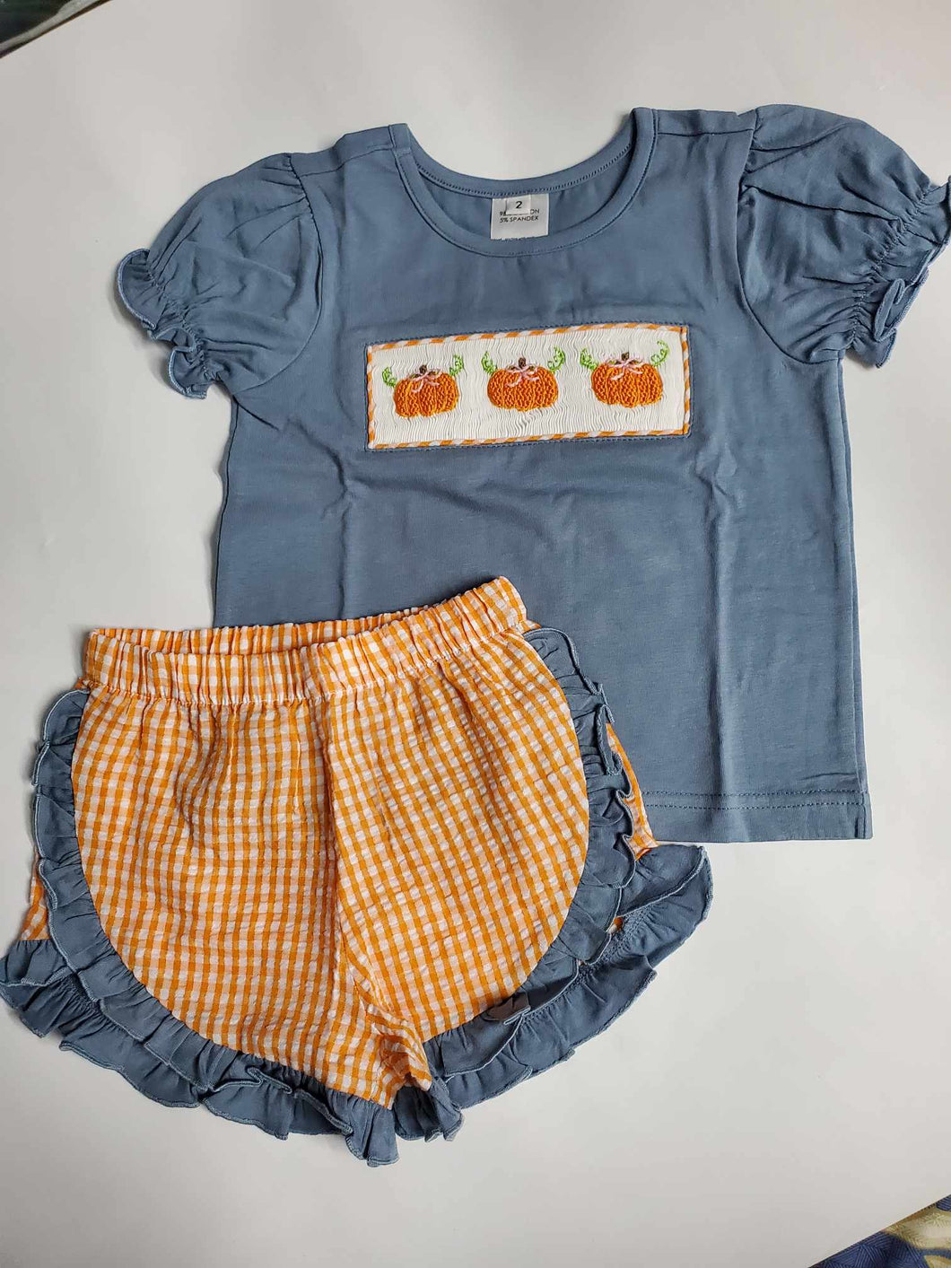 Pumpkin Seersucker Smocked Girl Set