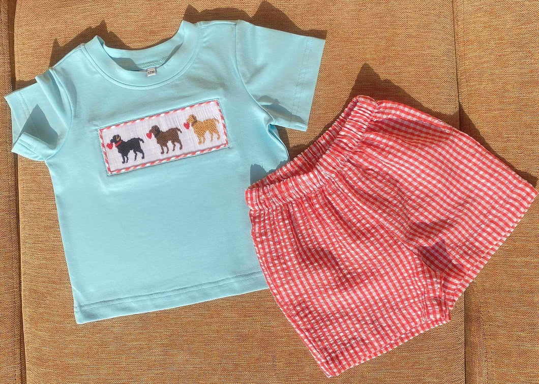 Smocked Puppy Valentines Boy Set