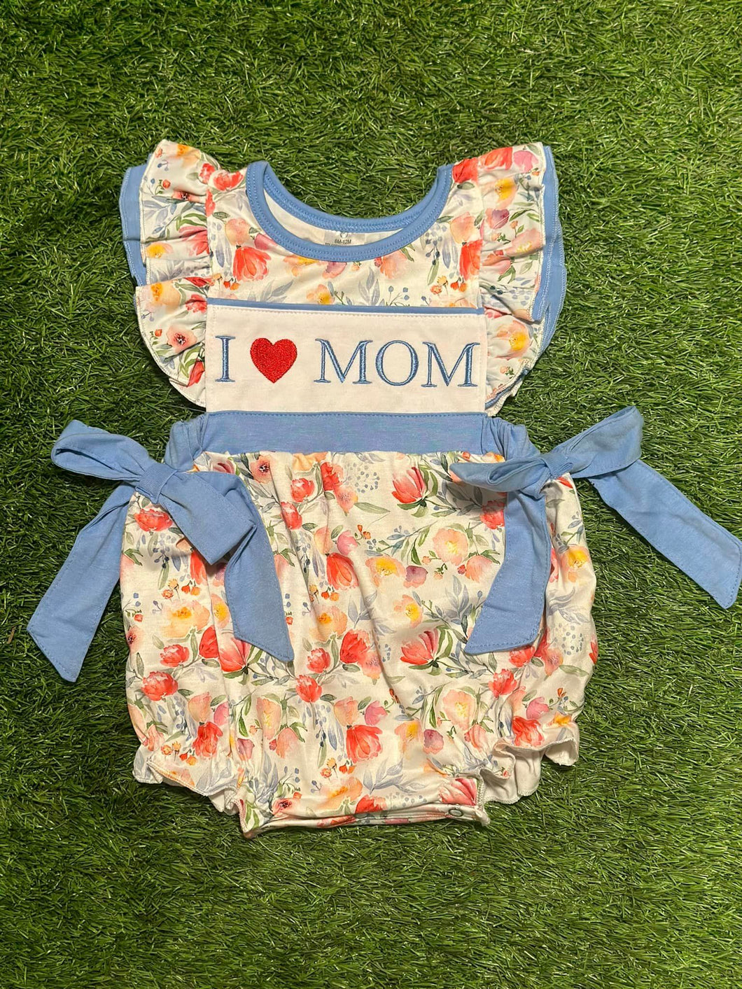 I Love Mom Blue Flower Bubble
