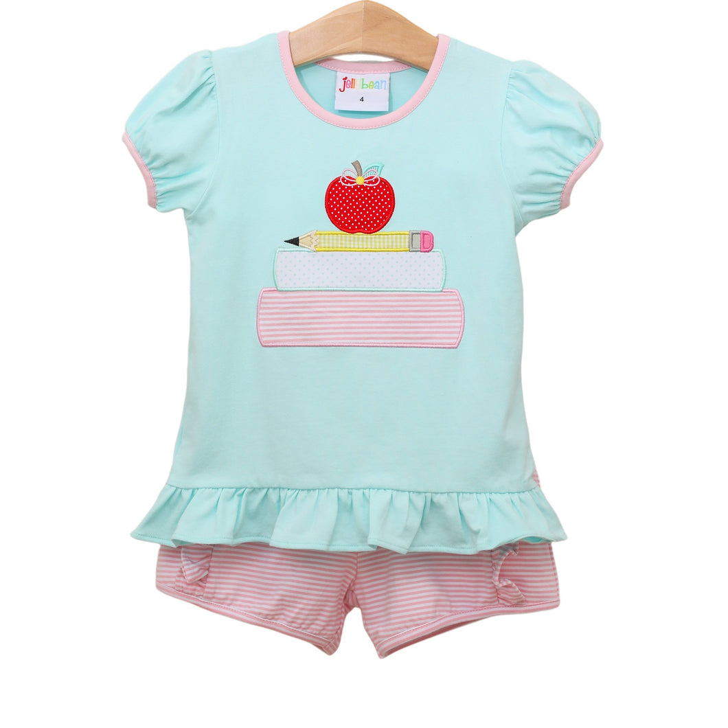 School Book Stack Ruffle Short Set