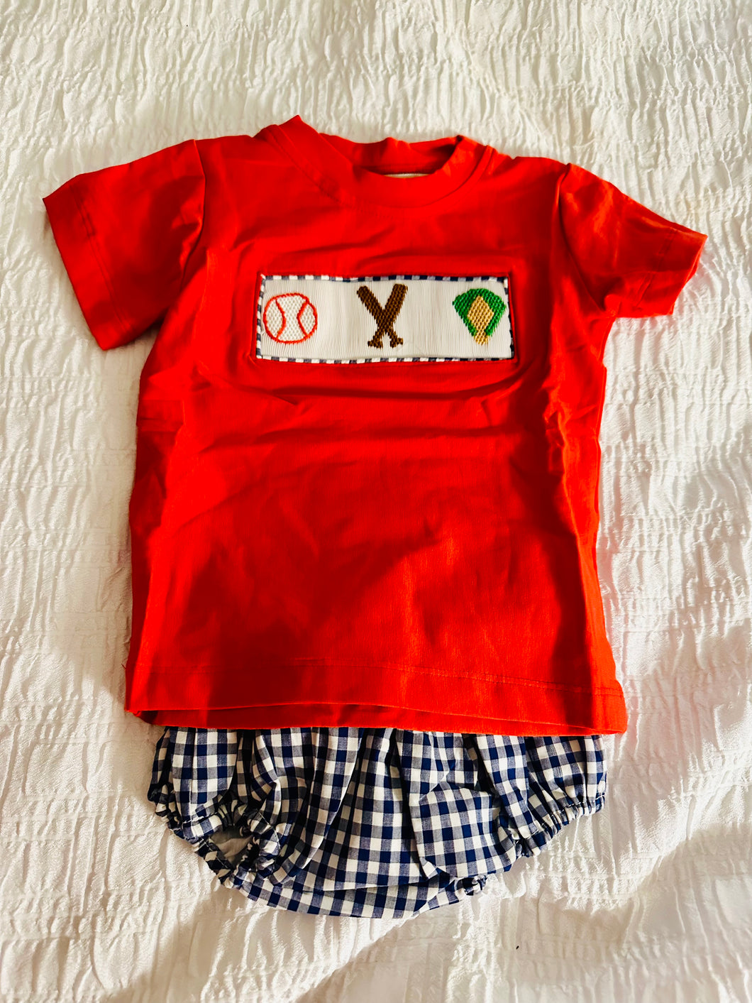 Smocked Baseball Diaper Set