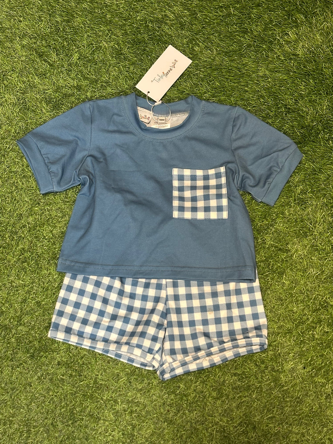 All Blue Shirt/Shorts Checkered Short Set