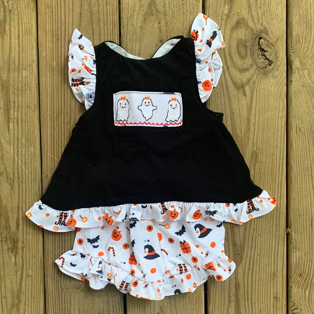 Girl Knit Smock Ghost Halloween Set