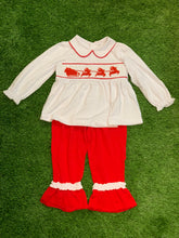 Load image into Gallery viewer, White/Red Santa Smock Girl Set
